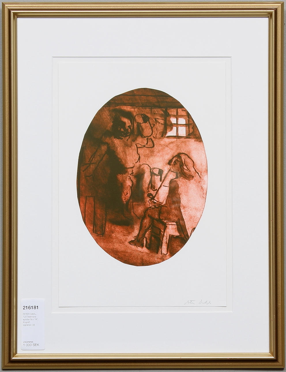 PETER DAHL. "Ur Fredmans epistlar N:o 18", litografi, signerad.