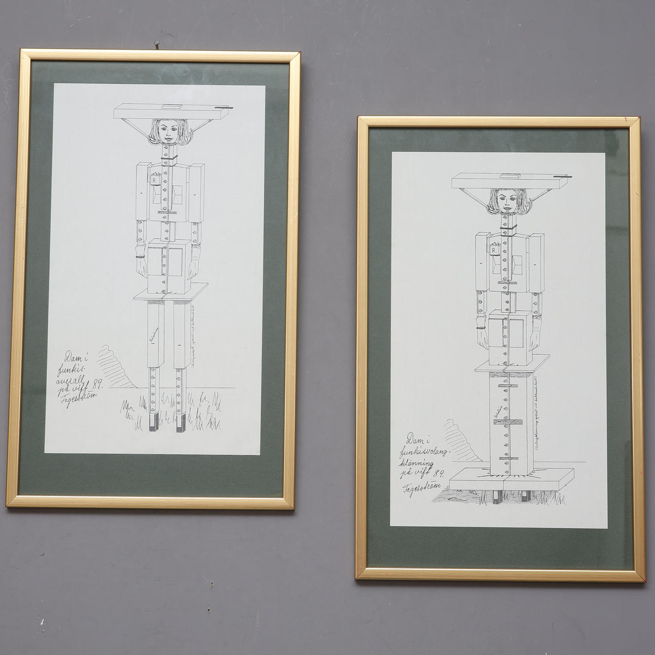 OIDENTIFIERAD KONSTNÄR. drawings, 2 pcs., "Robolina", signed Fagerström, dated -89.