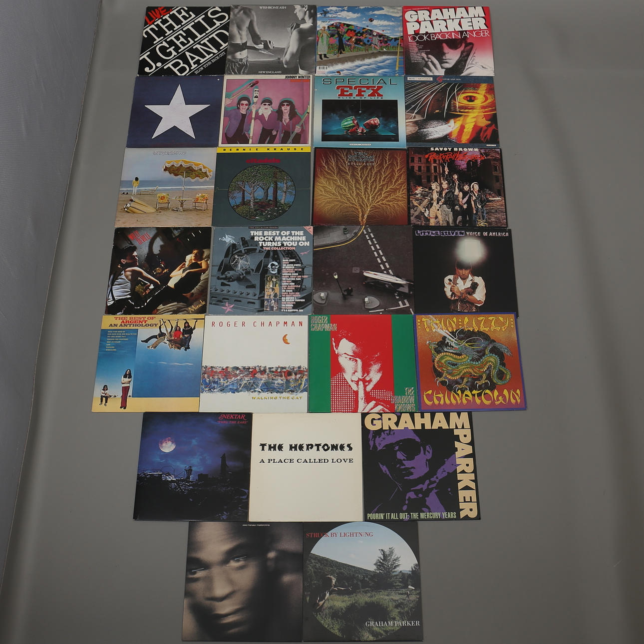 PARTI LP-SKIVOR. 25 st. Bl a Neil Young, The J.Geils Band, Wishbone Ash. 1900-talets andra hälft.