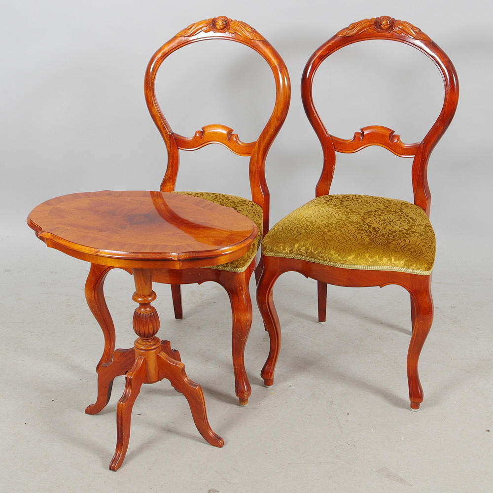 LAMPBORD SAMT 1 PAR STOLAR, mahogny, rokokostil.