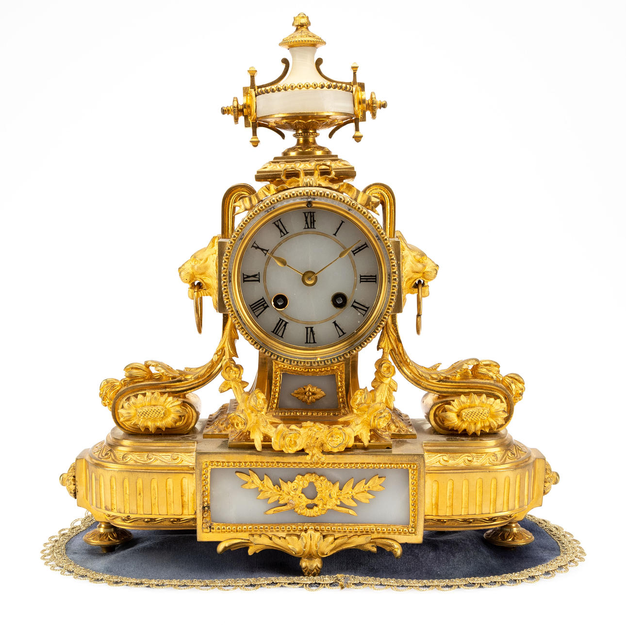 TABLE CLOCK, gilded bronze, white alabaster.