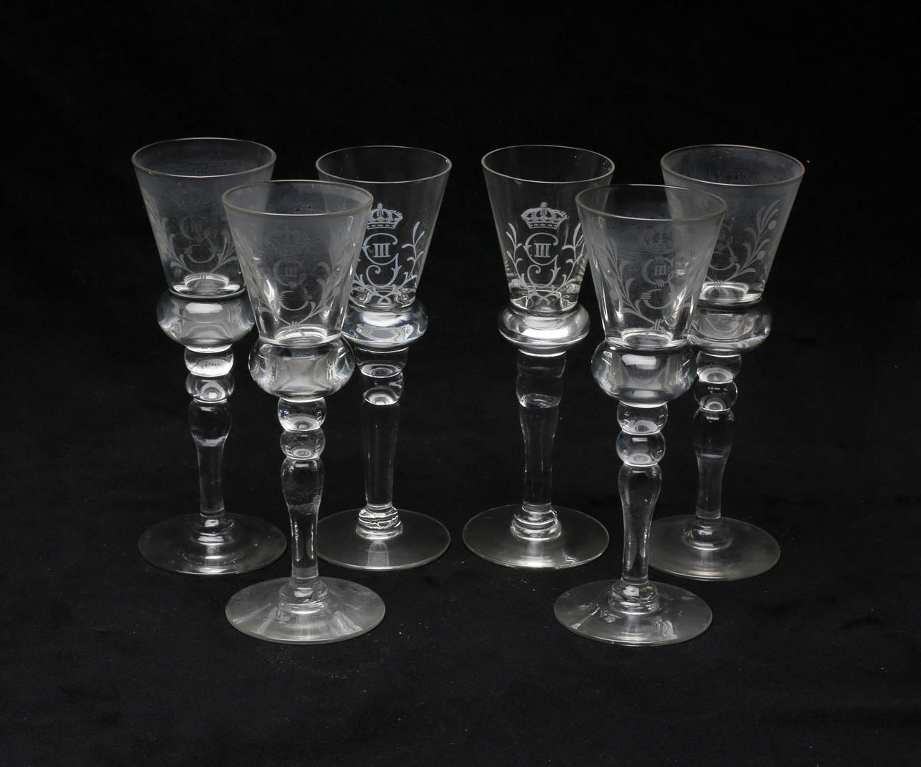 GLAS, 6 st, Gustaf den III emblem, 1900-tal.