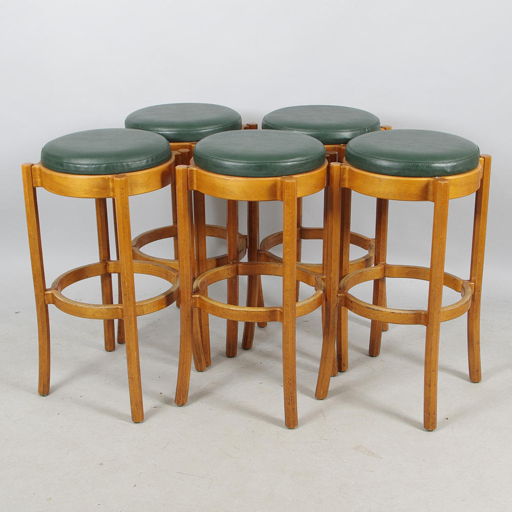 BARPALLAR, 5 stycken, grön skinnsits, sent 1900-tal.