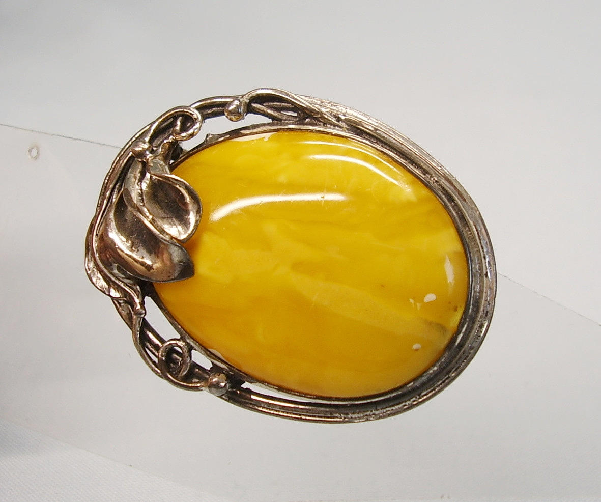 JUGENDSTIL BERNSTEIN ANHÄNGER BUTTERSCOTCH-AMBER SILBER 925.