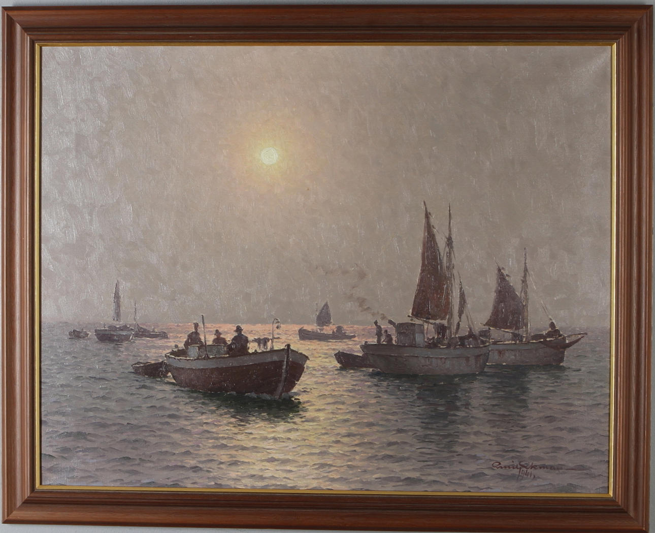 EMIL EKMAN. Marint motiv med båtar, olja på duk, signerad och daterad 1941.