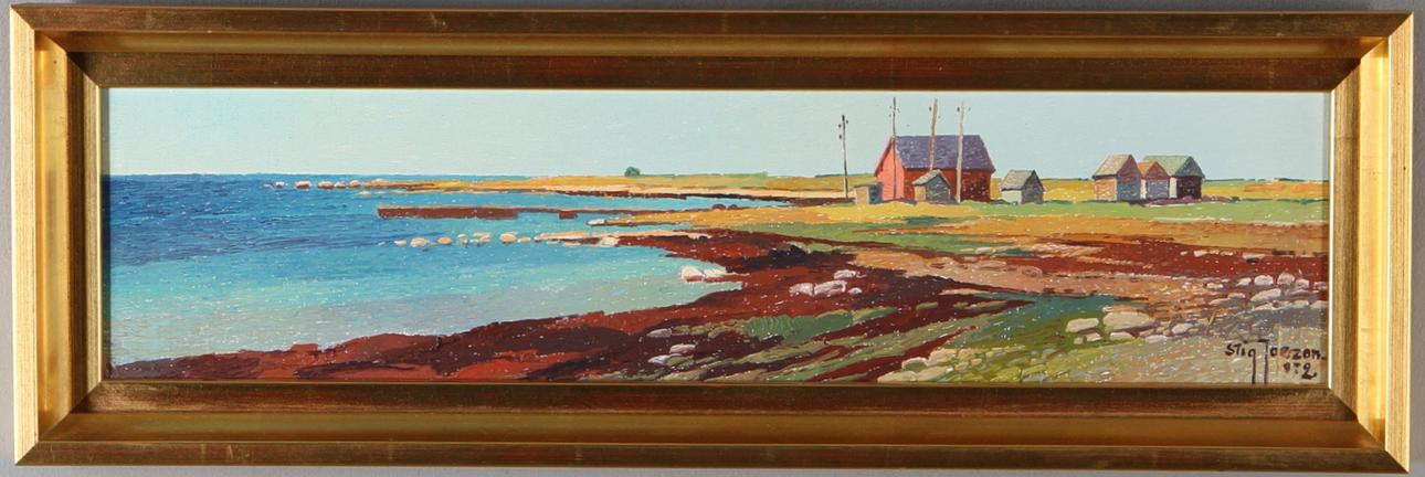 STIG JONZON. Kustalandskap, olja på pannå, signerad och daterad.