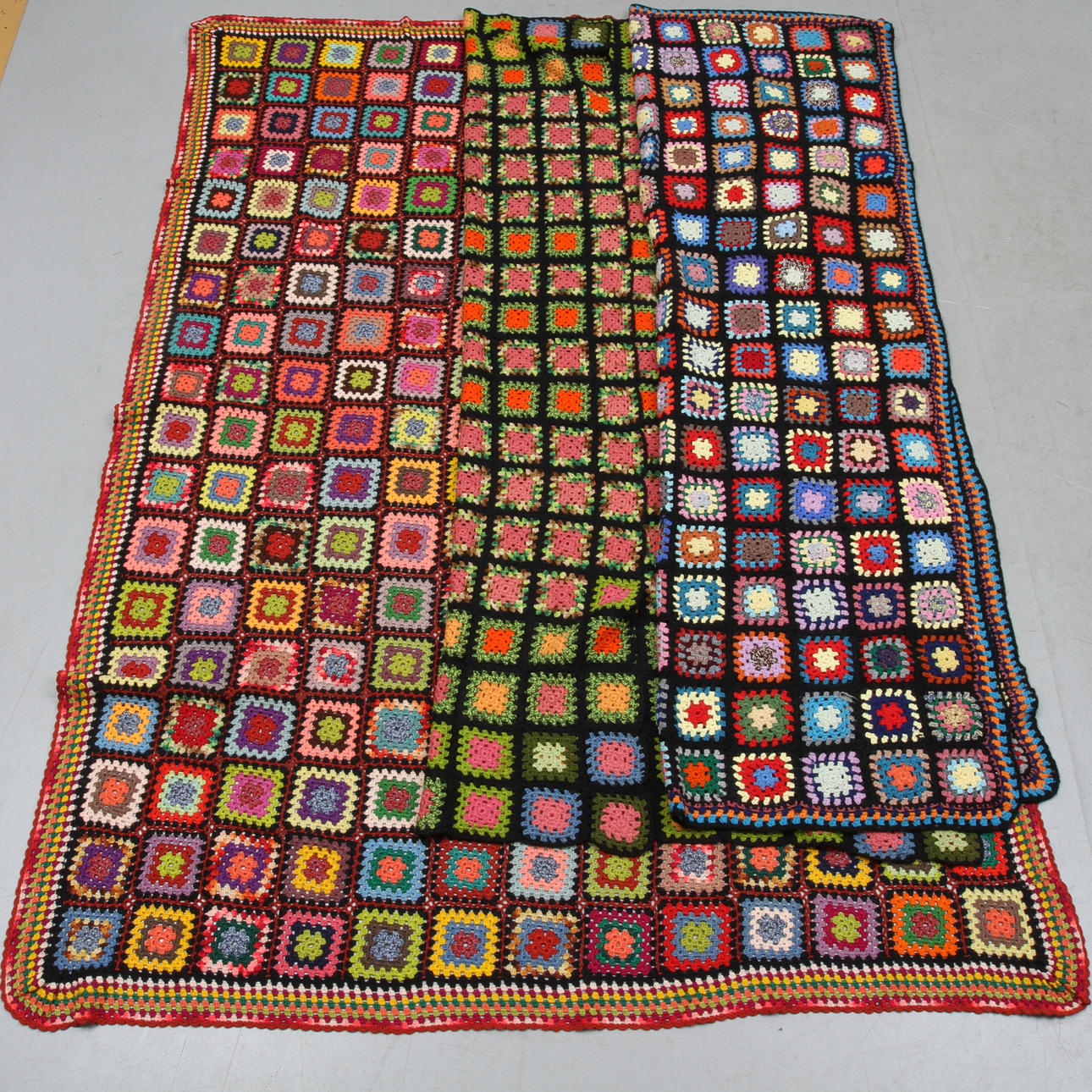 FILTAR, 3 st, virkade "Mormorsrutor", 1900-tal.