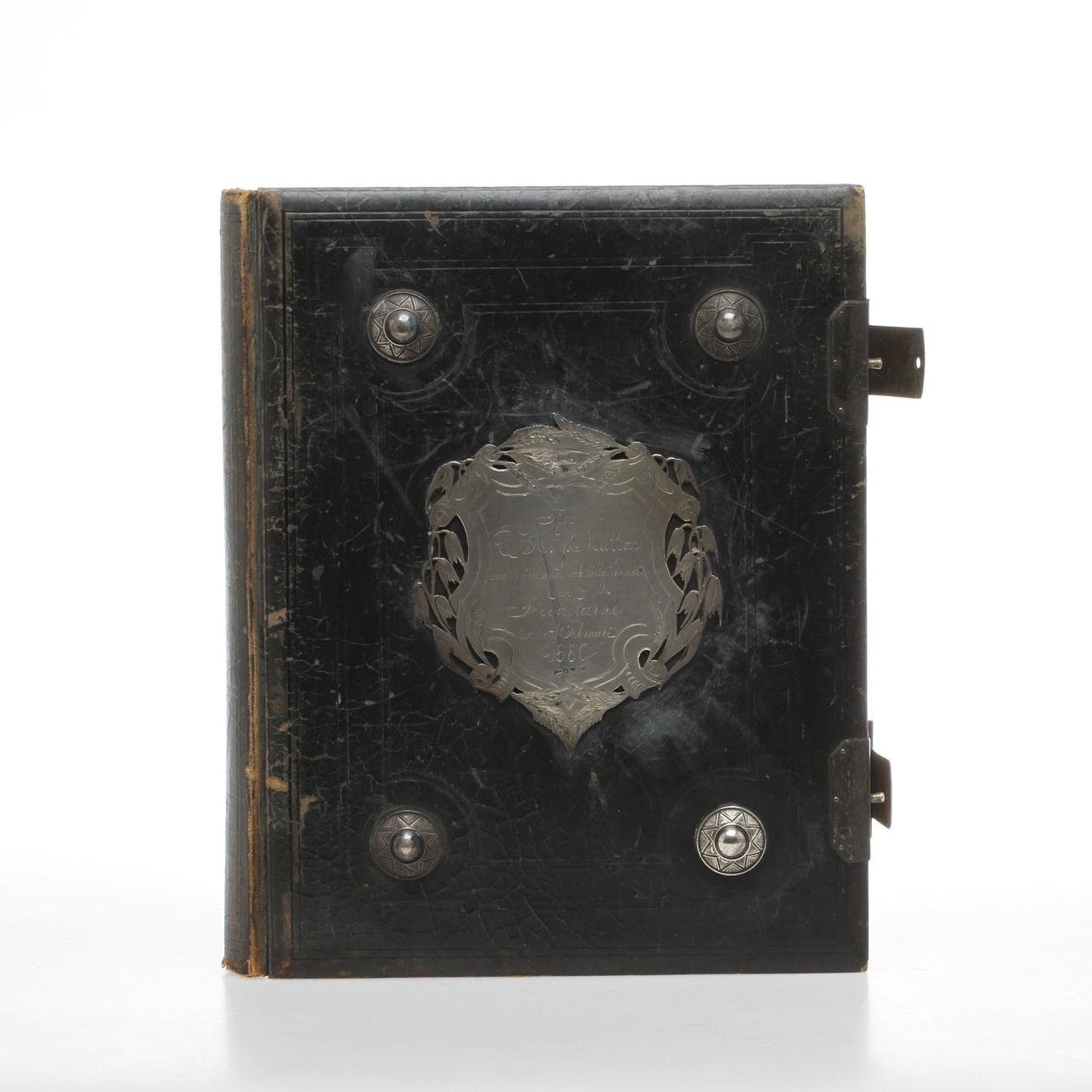 FOTOALBUM, skinn med dekor silverplakett daterad 1880.