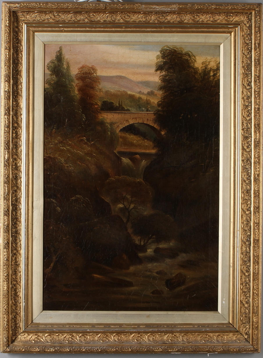 OIDENTIFIERAD KONSTNÄR. Pont y Glyn - Denbighshire North Wales, olja på duk, signerad Charles H. Chapman.