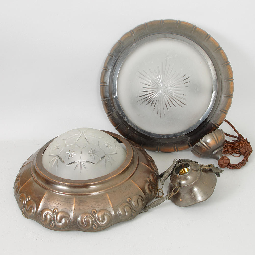 TAKARMATURER, 2 stycken, koppar/glas, jugend.