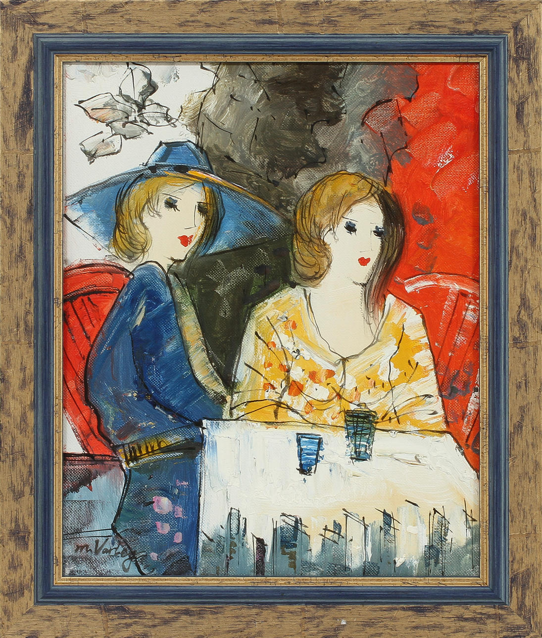 MARY VARLEY. Figurscen, olja på duk, signerad.