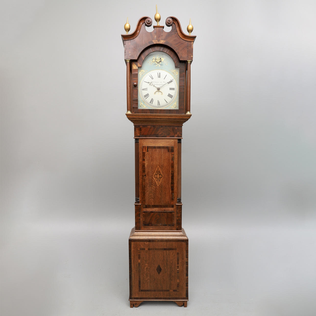 WHITMORE & SON NORTHAMPTON. A VICTORIAN OAK AND MAHOGANY LONGCASE CLOCK ...