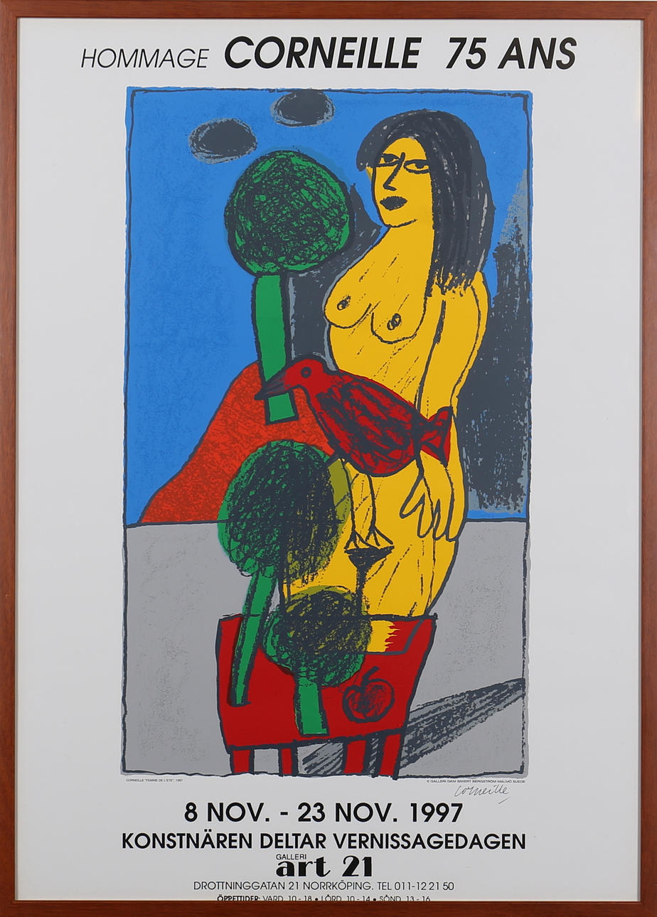BEVERLOO CORNEILLE. Utställningsaffisch. Offsettryck. Hommage Corneille 75 ans. Signerad Corneille. 1997. Norrköping.
