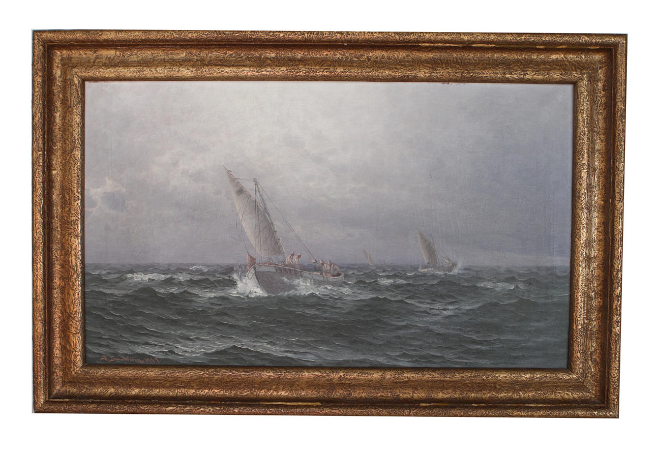 THERESIA SANDSTRÖM. Fiskare till havs. Olja på duk, signerad. Daterad 1929.