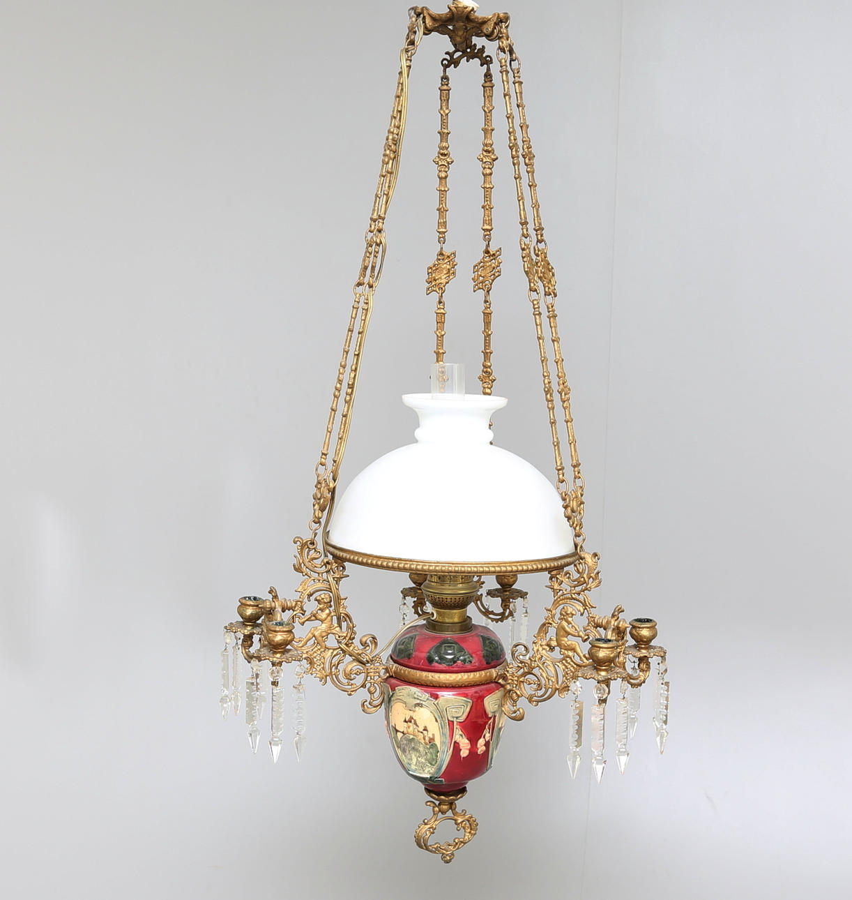 TAKFOTOGENLAMPA, 3-armad, Majolika.