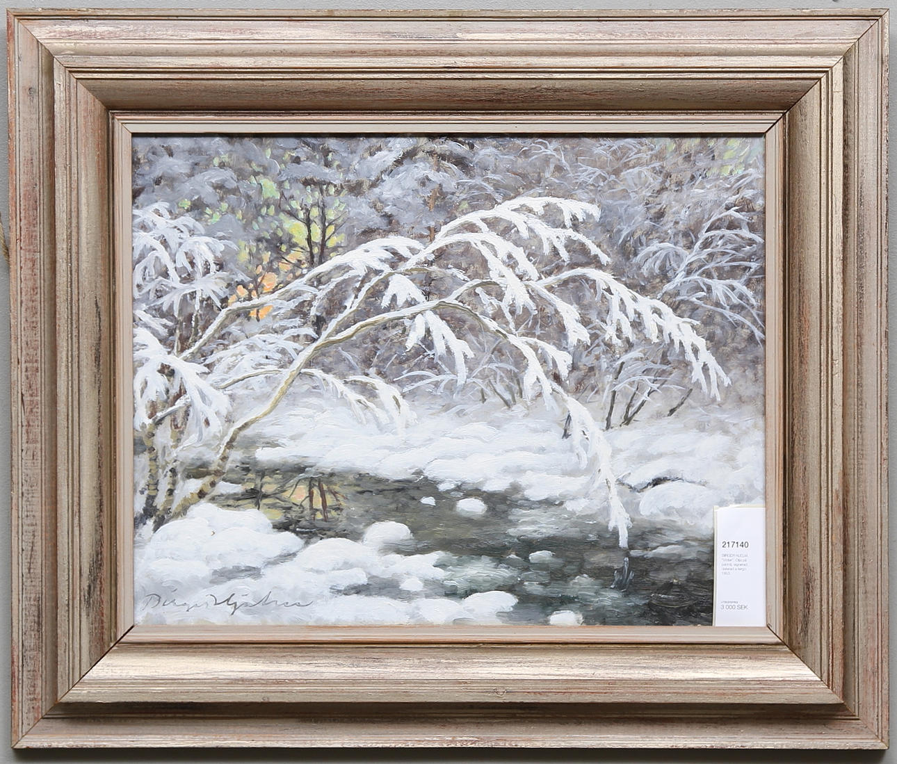 BIRGER HJELM. "Vinter". Olja på pannå, signerad, daterad a tergo 1953.