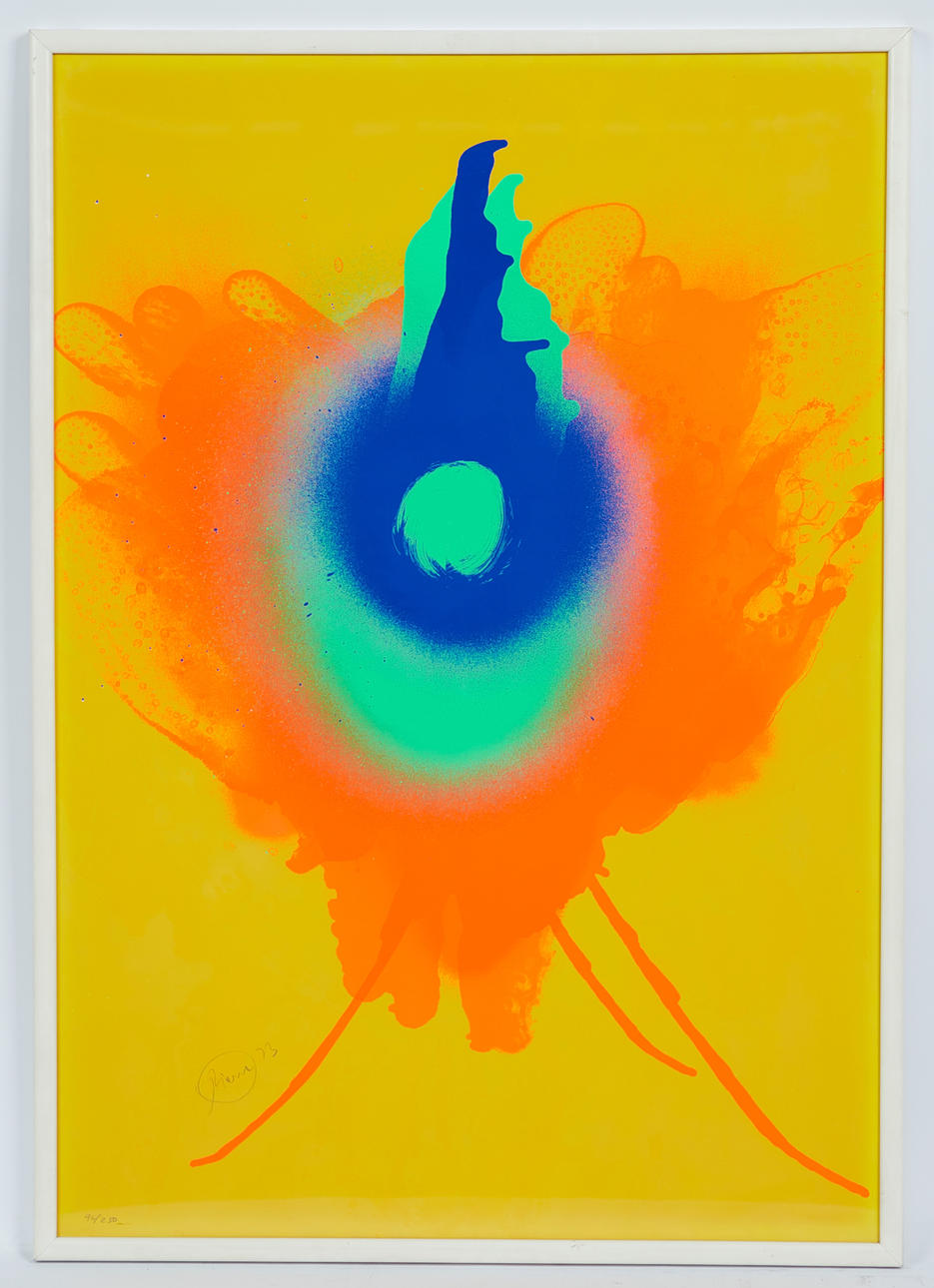 OTTO PIENE. färg silkscreen. ”Eld gam”, 1973.