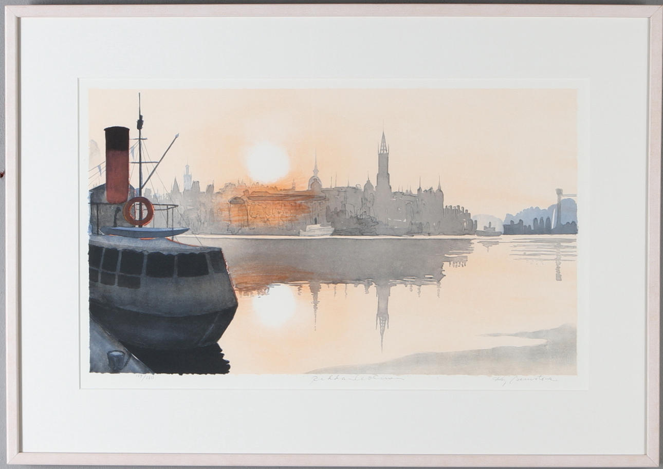 KAJ BERNSTONE. "Riddarholmen", färglitografi, signerad samt numrerad 159/280.