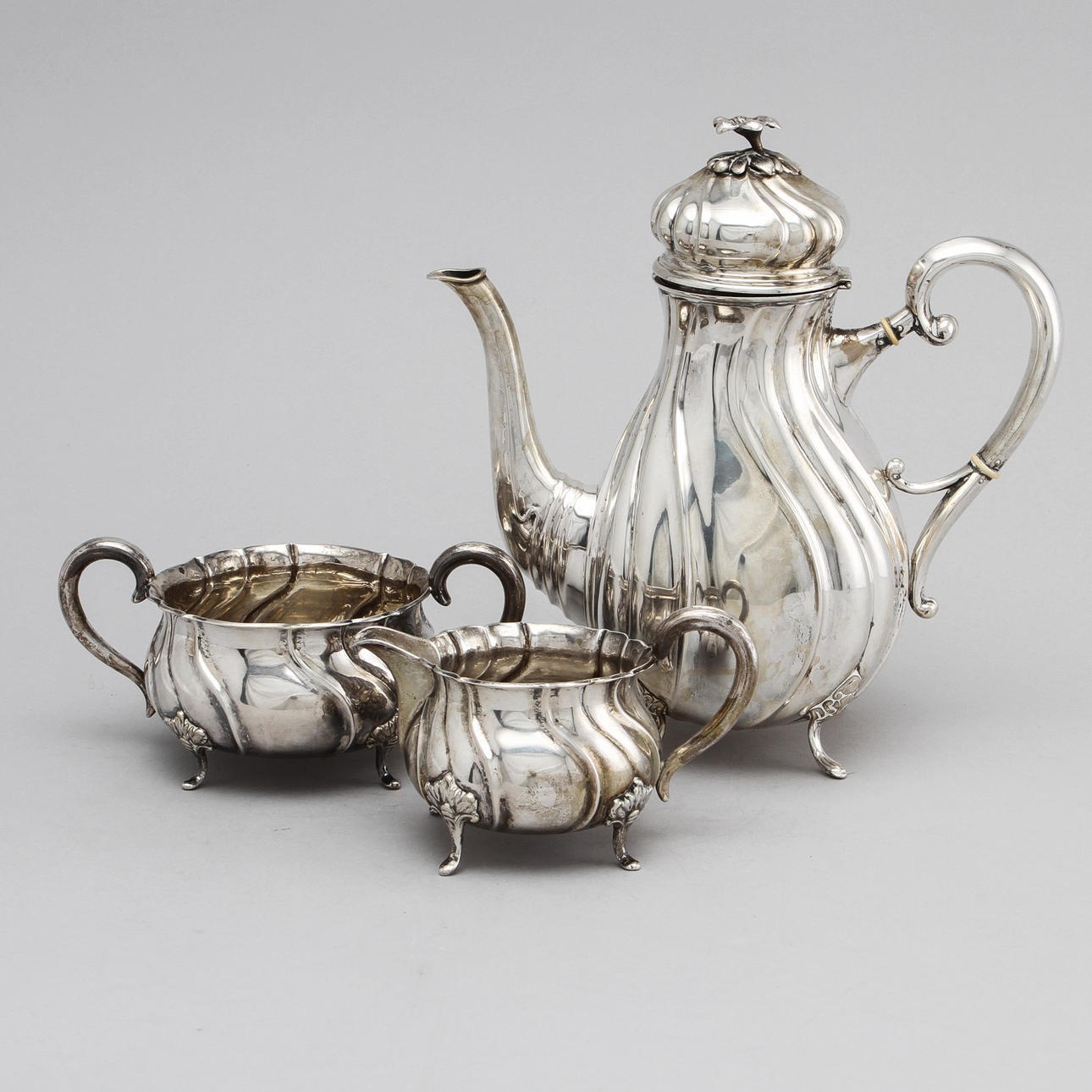 KAFFESERVIS, 3 delar, silver, Christian F. Heise. Total vikt 1.030 gram.