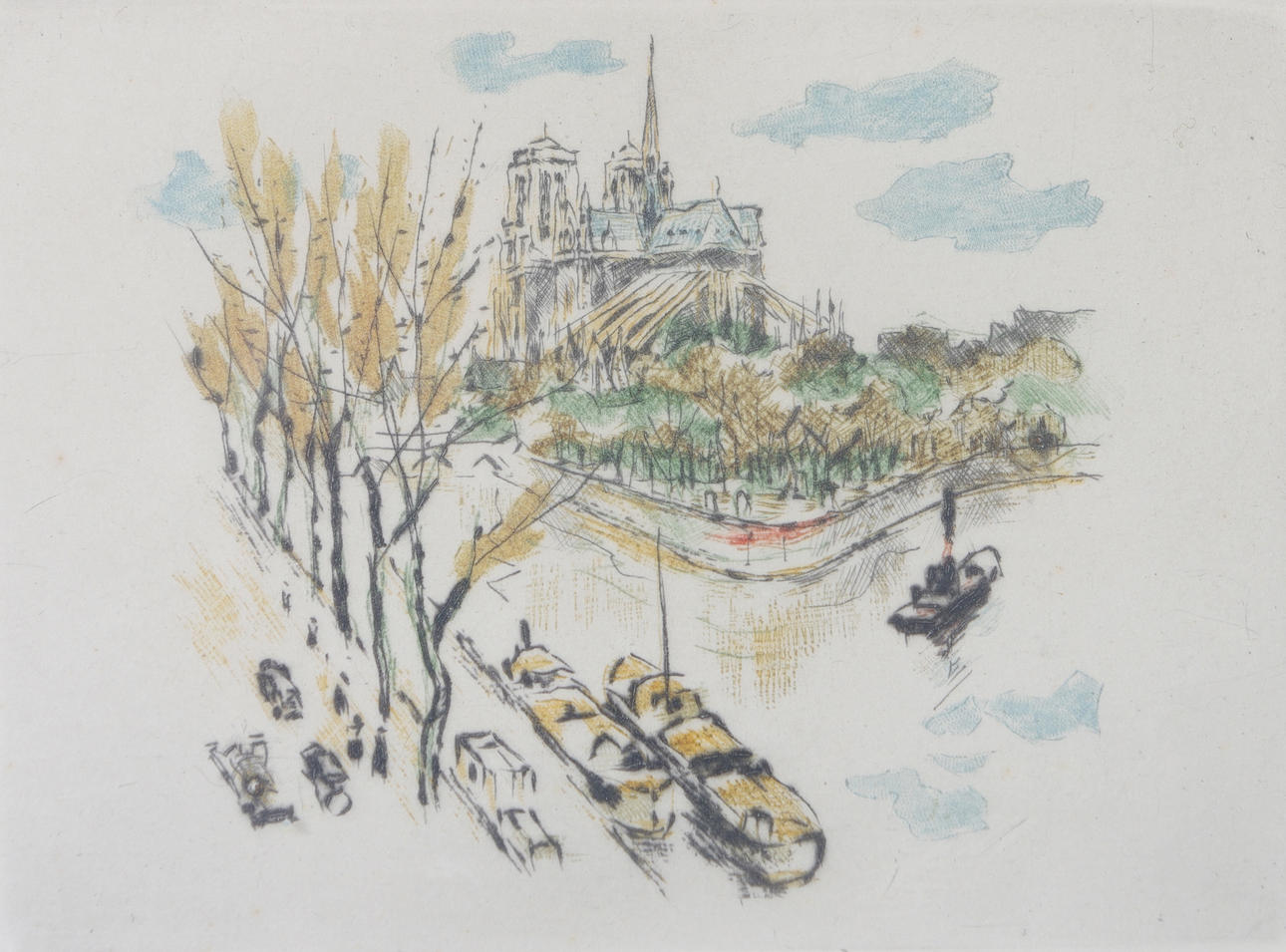 PAUL LOUIS GUILBERT. Notre Dame, etsning, signerad P.L. Guilbert.