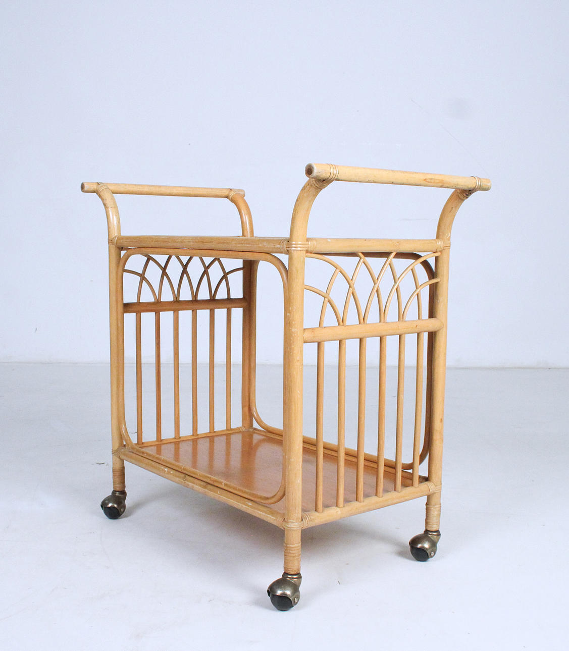 Rattan bar cart from the 1970s.