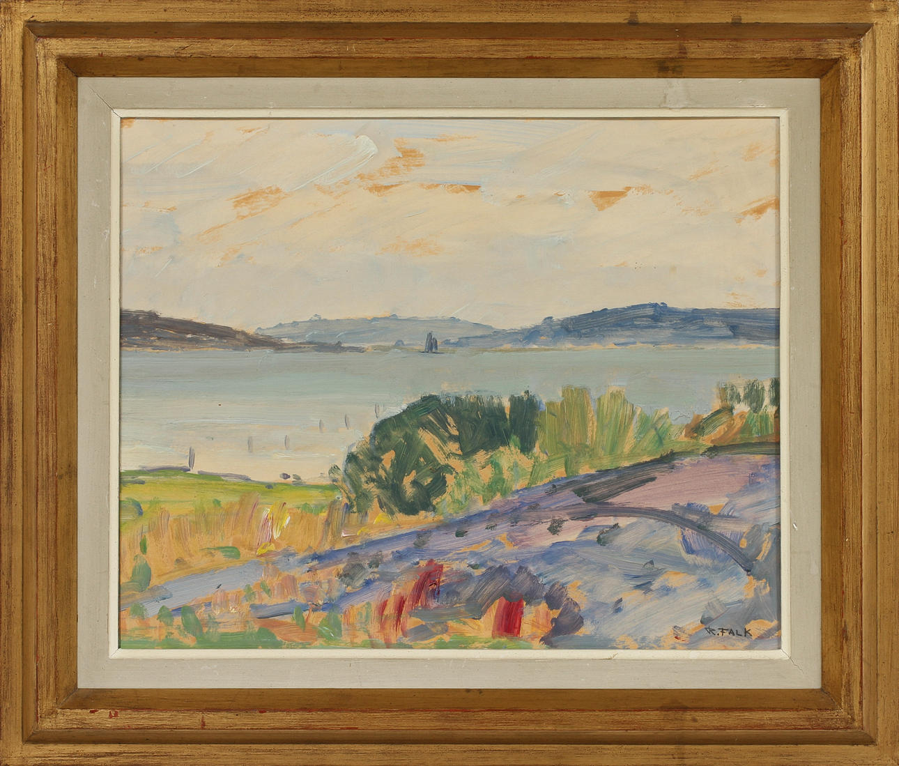 RAGNAR FALK. Kustbild, olja på pannå, signerad.