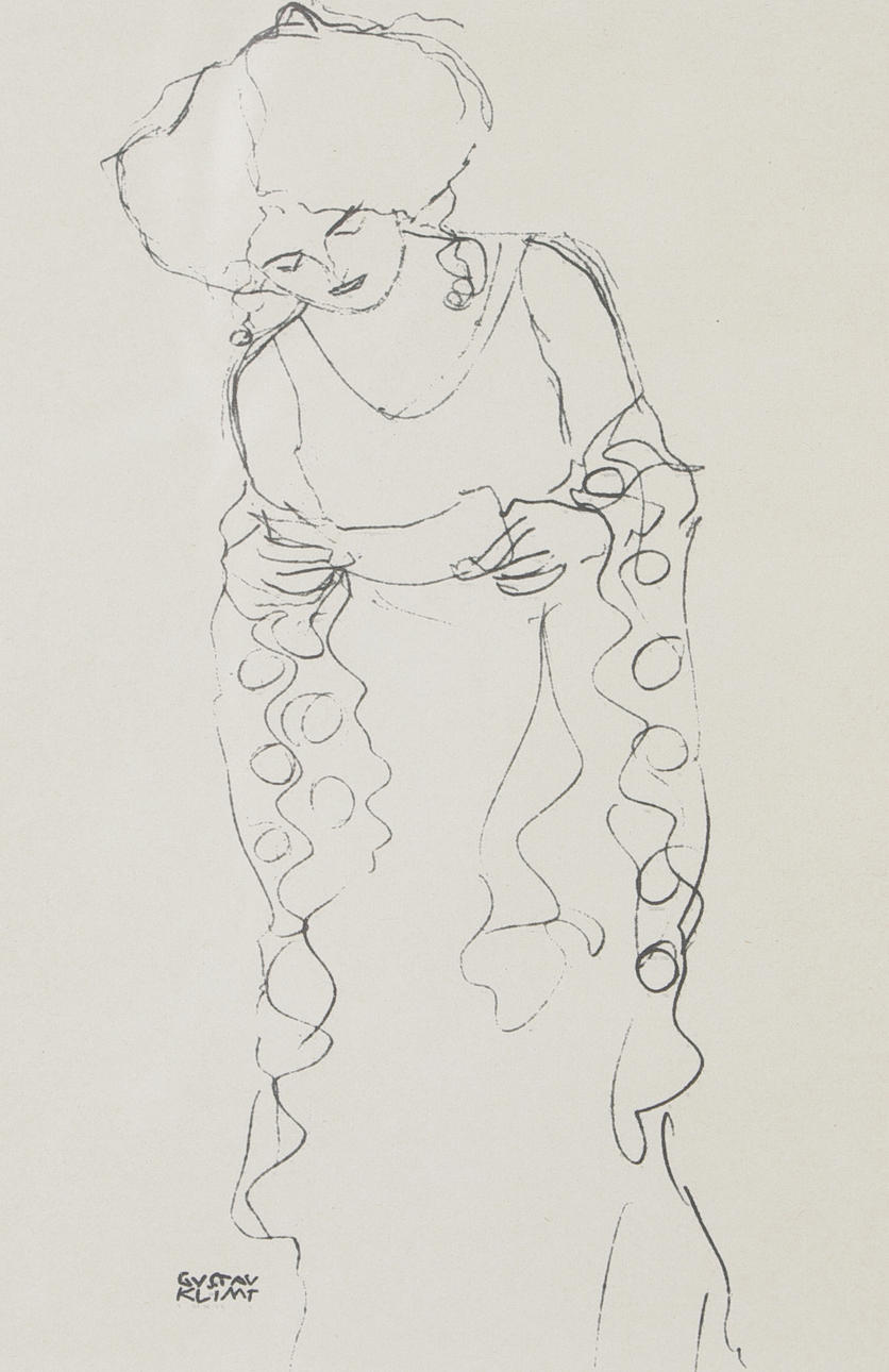 GUSTAV KLIMT. Kvinna, antikvariskt litografi efter handteckning.