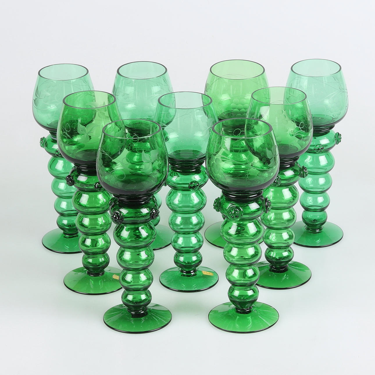 REMMARE, 9 st. grönt glas, Johansfors glasbruk.