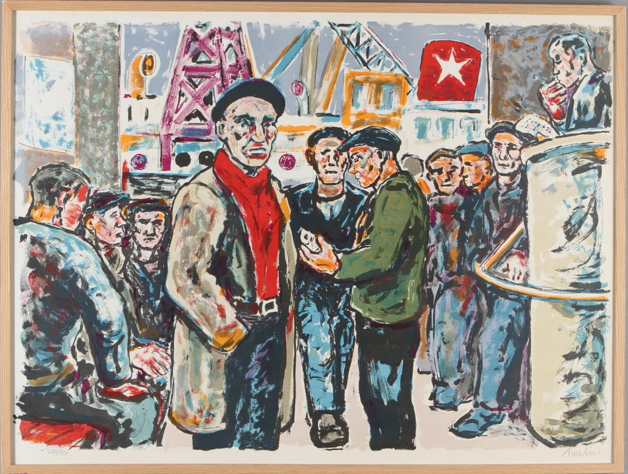 ALBIN AMELIN. Arbetare, färglitografi, signerad samt daterad 288/310.