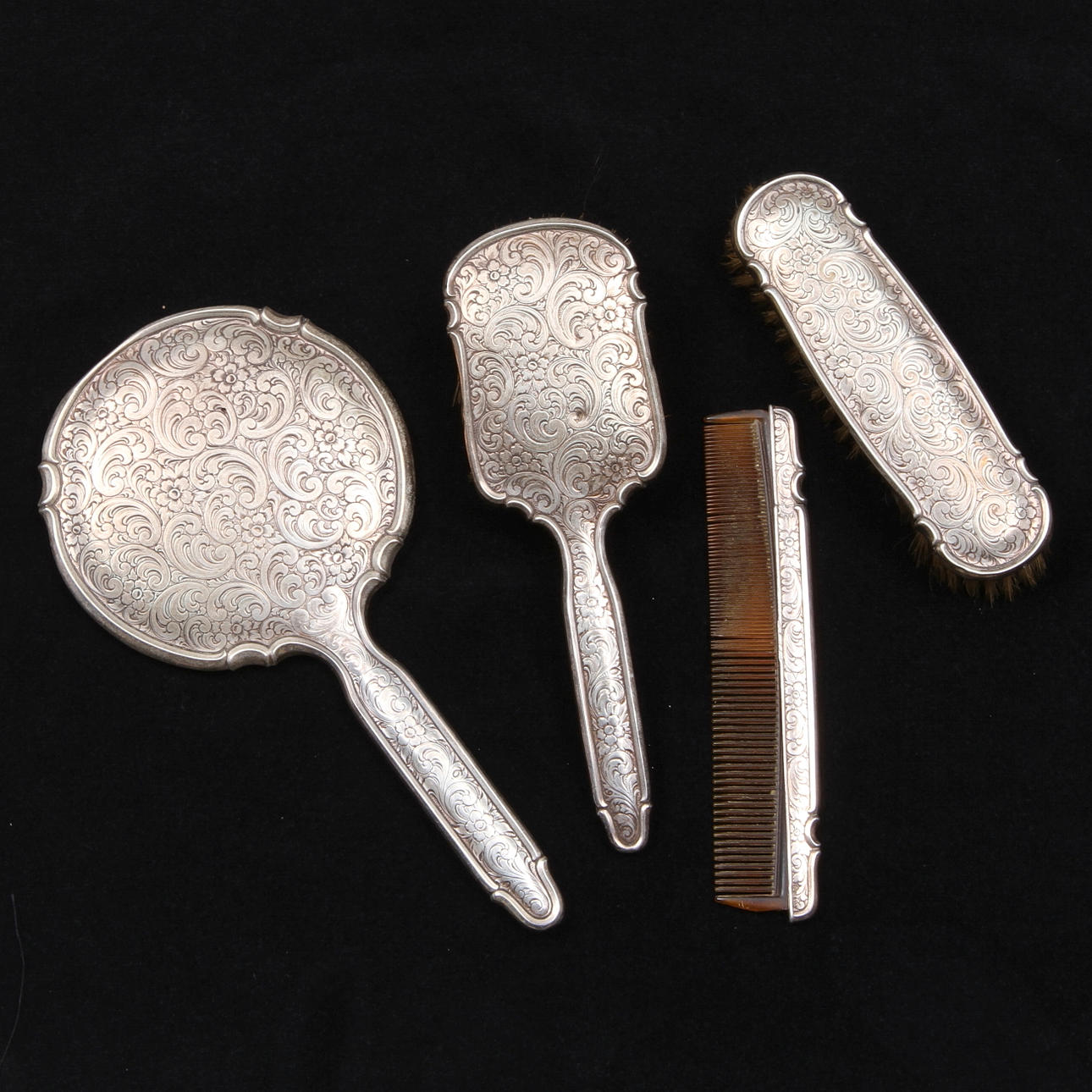 TOALETTSET, 4 delar, silver, 18/1900-TAL.