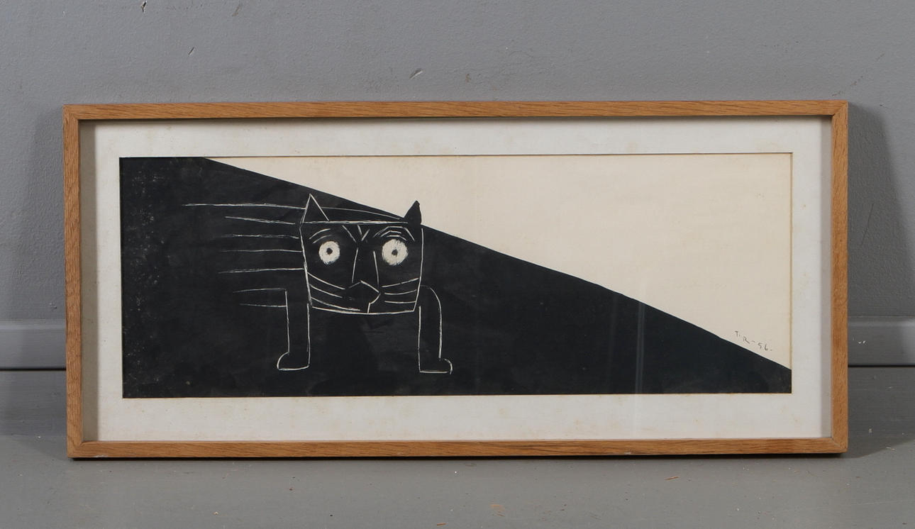 TORSTEN RENQVIST. Motiv med katt, litografi, signerad, del ur portfölj, detta blad med nr. 65(av 300).