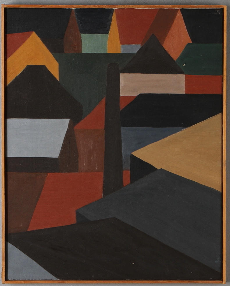 RUTH LØVSTRØM. Kubistisk komposition, olja på duk, signerad á tergo.