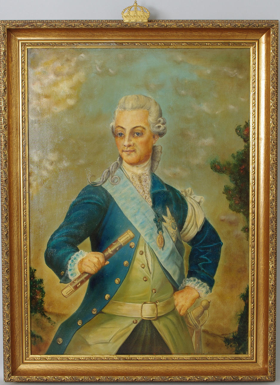 PORTRÄTT AV GUSTAV III, påmålat tryck.