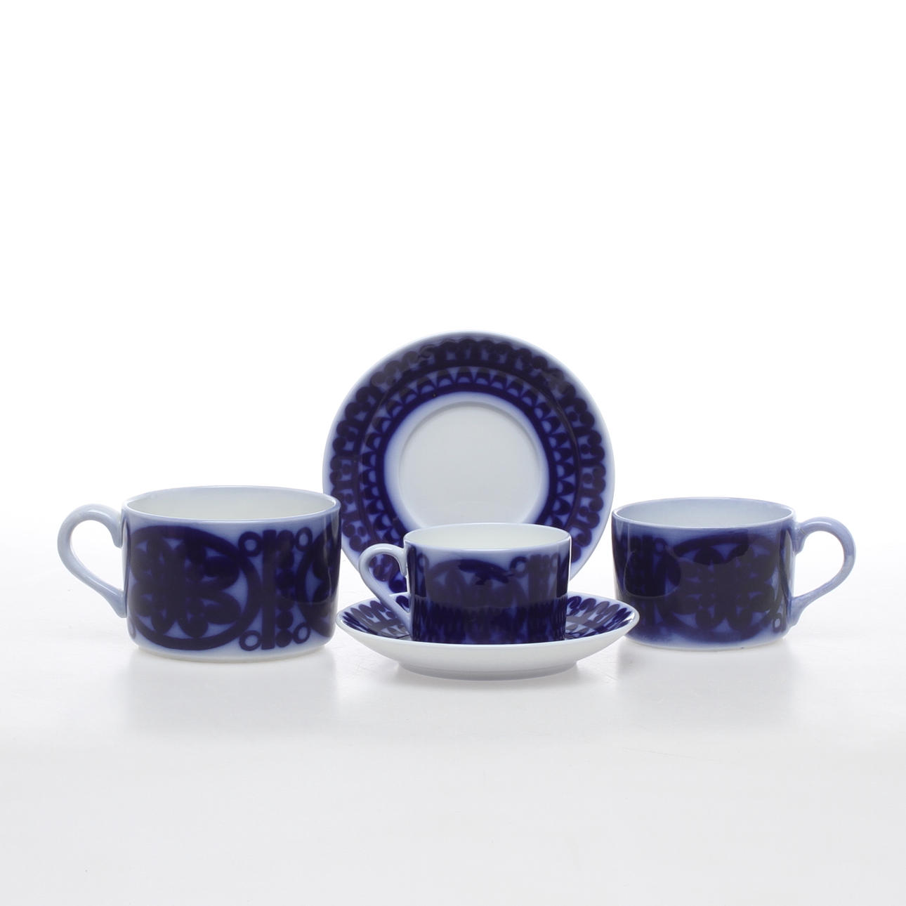 TE- OCH KAFFEKOPPAR, 12 st, flintgods, "Blå Husar", Stig Lindberg, Gustavsberg.