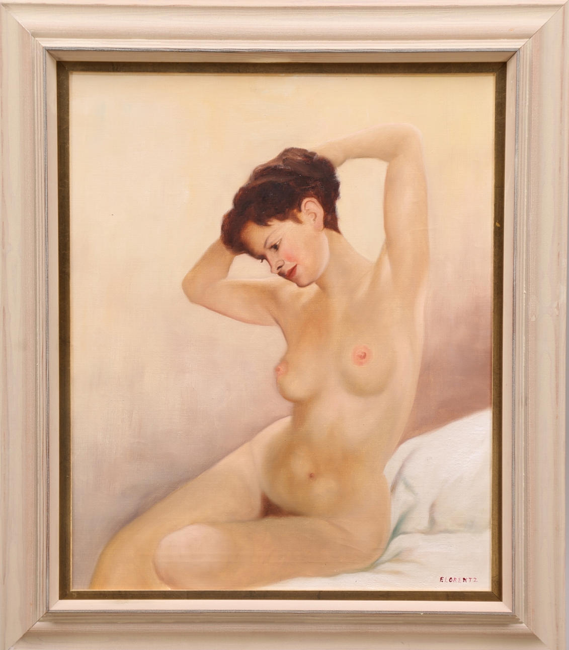 F LORENTZ. olja på duk, signerad F. Lorentz, Naken kvinna.
