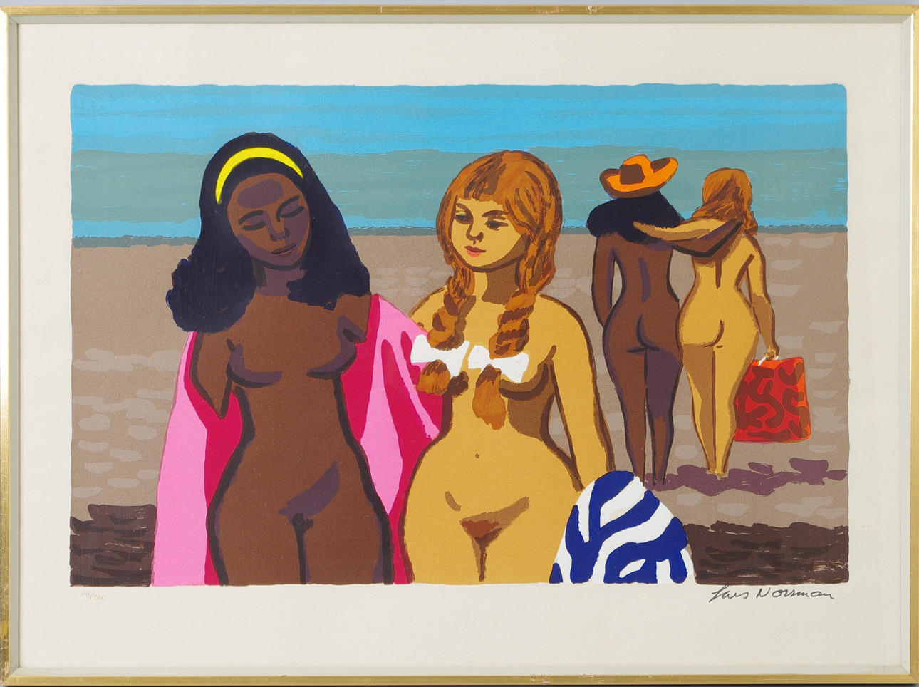 LARS NORRMAN. Kvinnor på stranden ur serien Kvinnor,kvinnor, serigrafi, signerad.