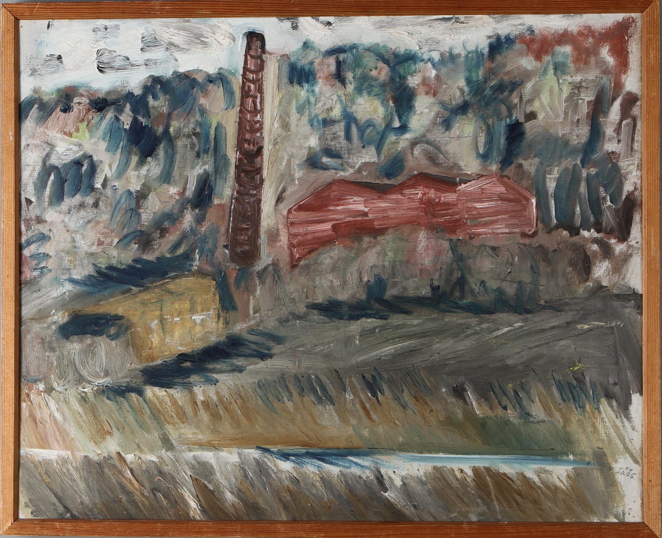 EVY LÅÅS. "Tegelbruket", olja på duk, signerad.