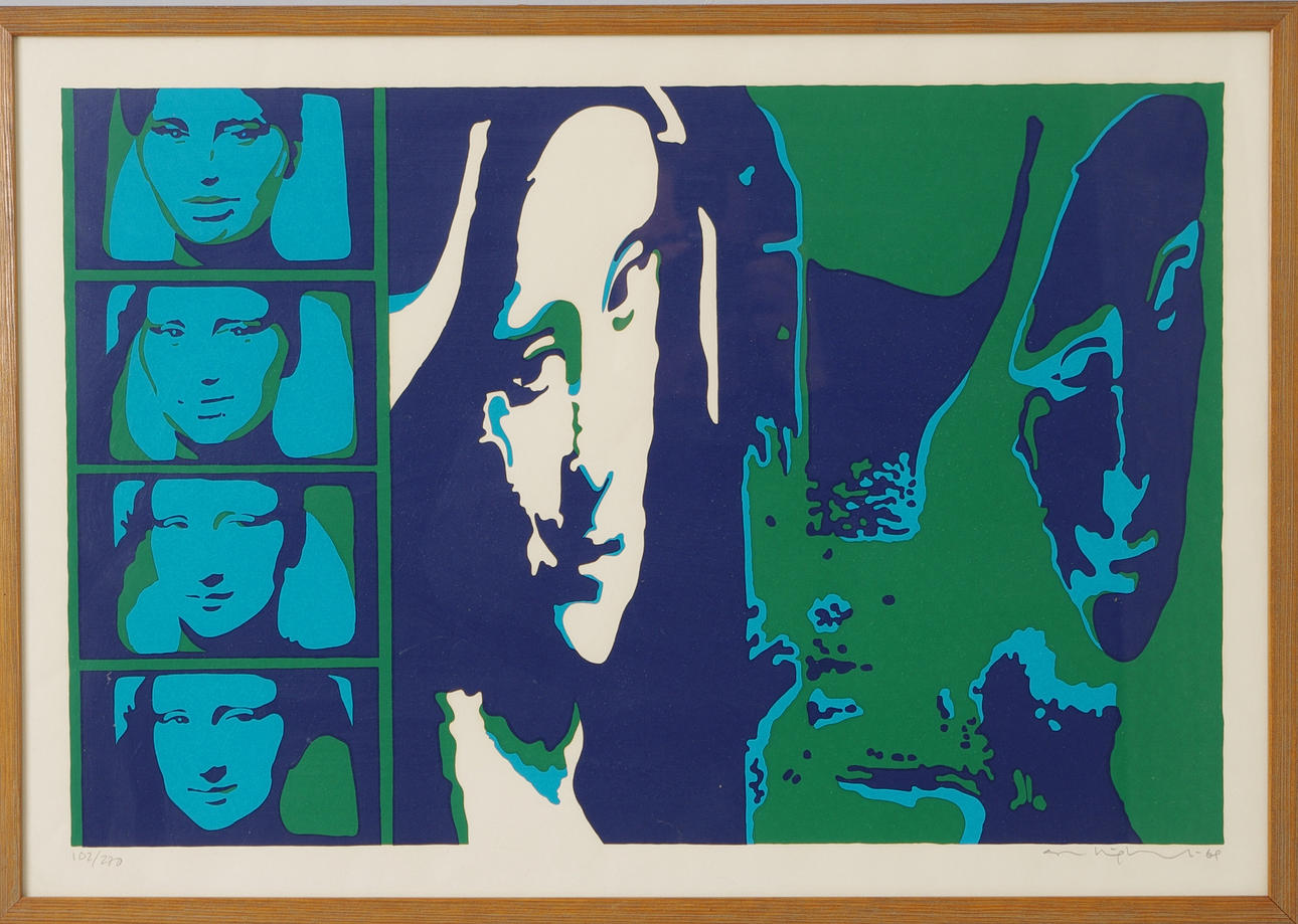 OIDENTIFIERAD KONSTNÄR. Transformering till Mona-Lisa, färglitografi, otydligt signerad.