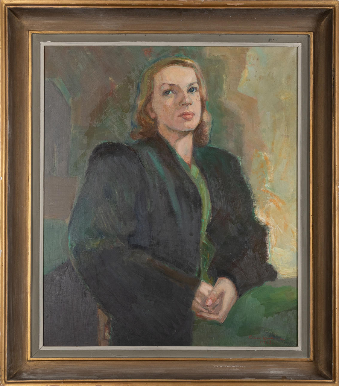 KLAUS KALIMA (1918-2017). Portrait of a lady in a green dress, signed and  dated 1947, oil on canvas. Art - Engravings & Prints - Auctionet