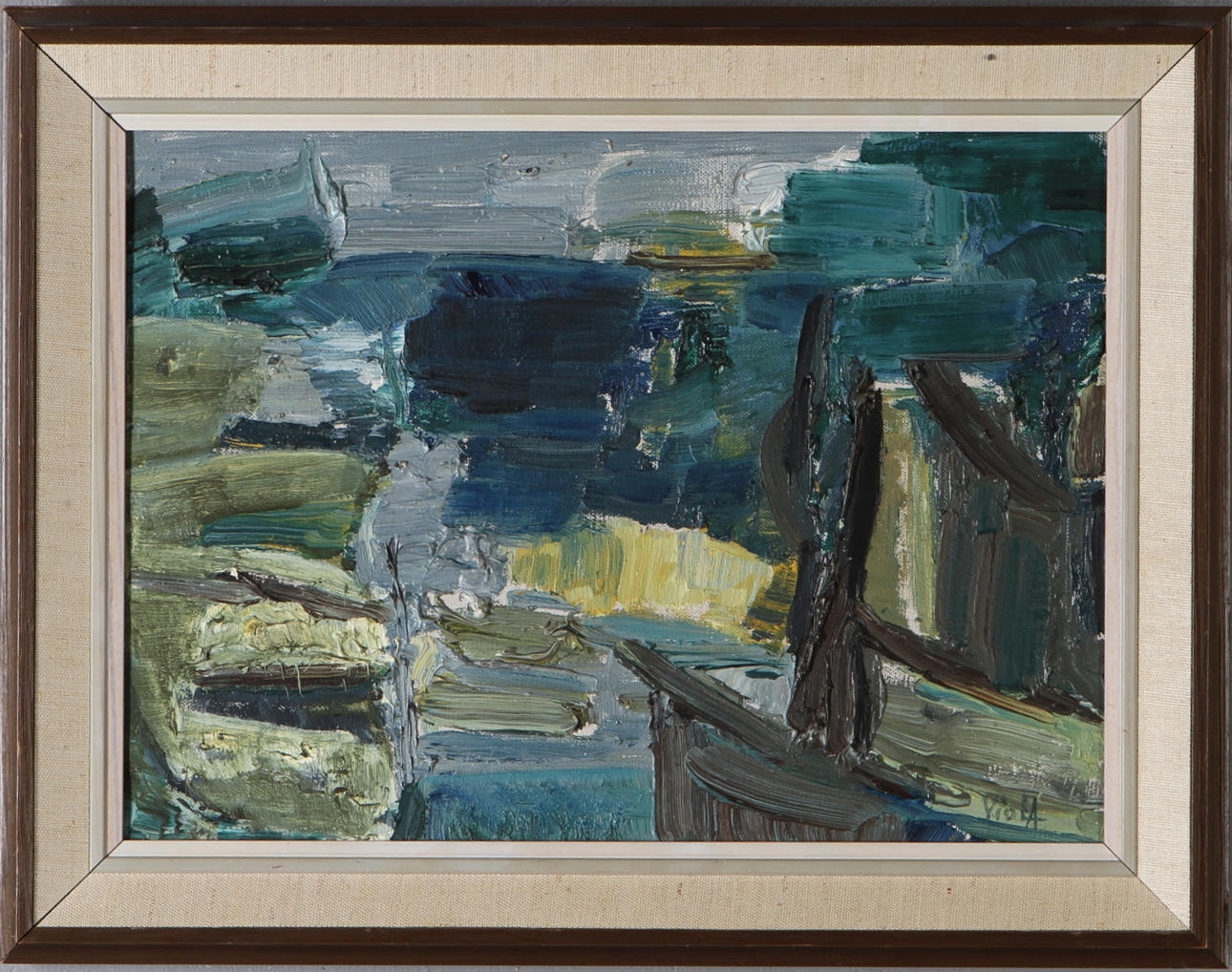 VIOLA LARSSON-ALLVAR. "Vid jokken", olja på duk, signerad.