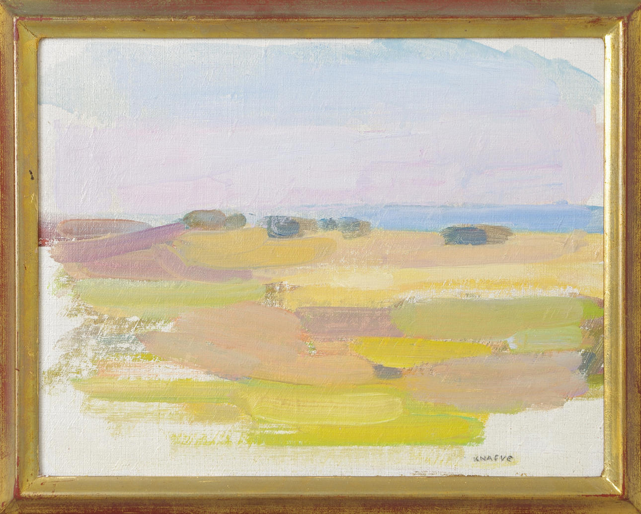 NILS FOLKE KNAFVE. Skånskt landskap med gårdar, uppklistrad olja på duk, signerad Knafve.