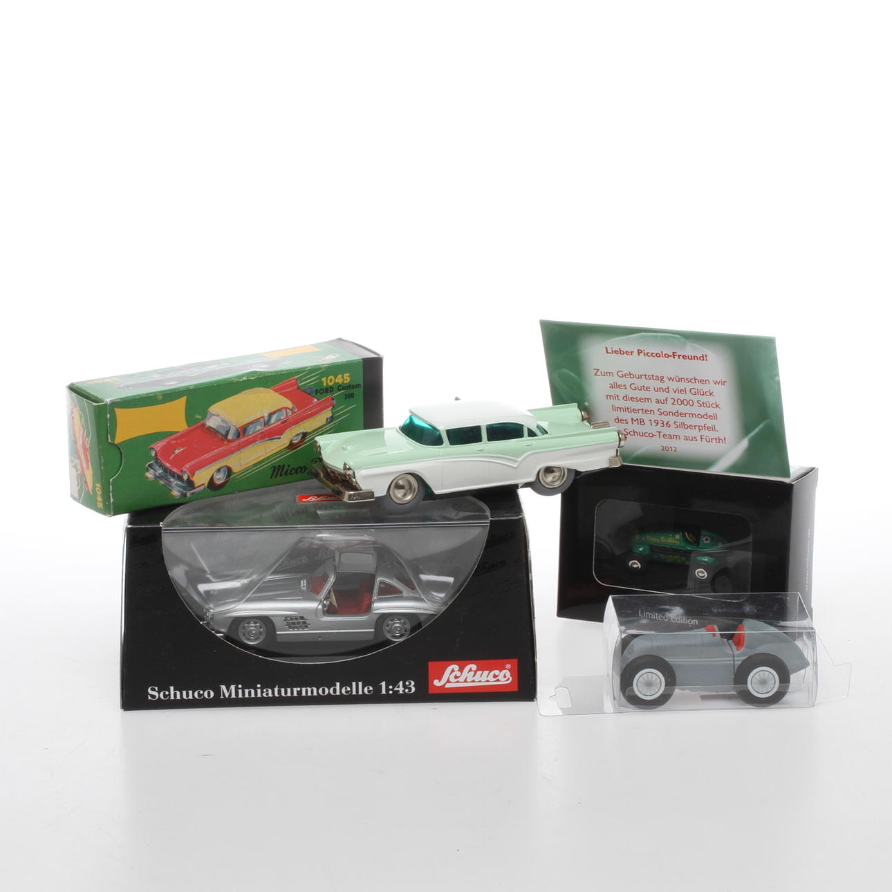 Schuco Micro-Racer 1045 Ford och 3 andra bilar. Originalkartonger.