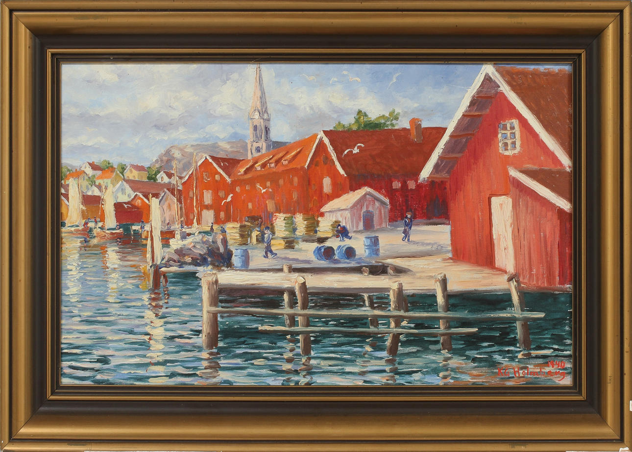 K G HOLMBERG. "Fjällbacka", olja på duk, signerad 1940.