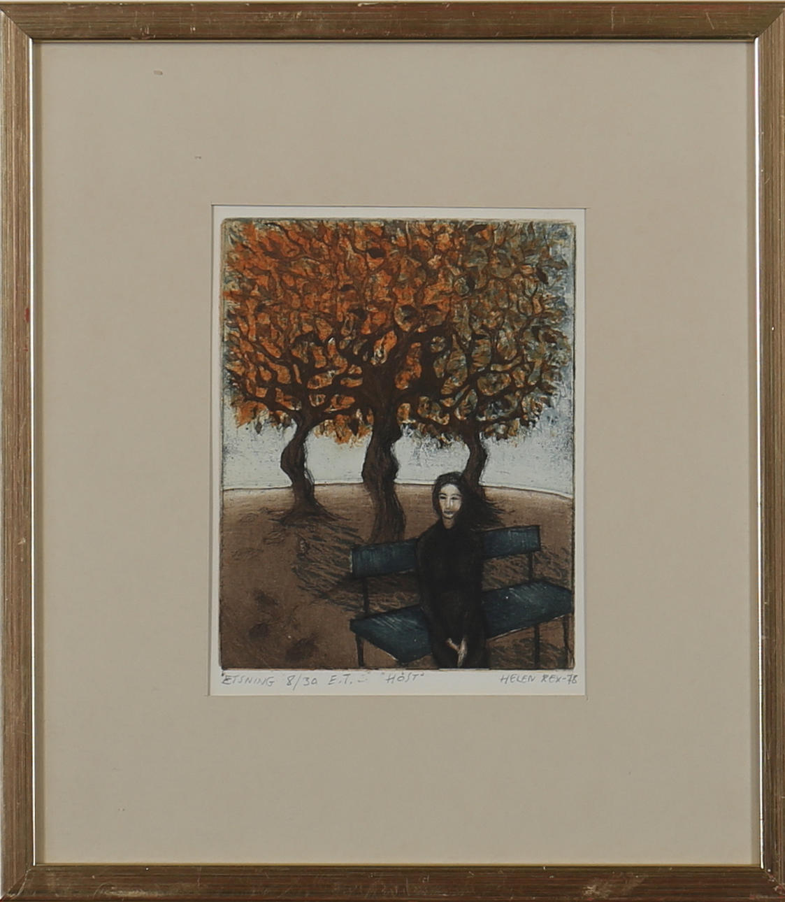 HELENE REX. Color etching "Autumn" Signed Helen Rex. Numbered 8/30. Dated -78.