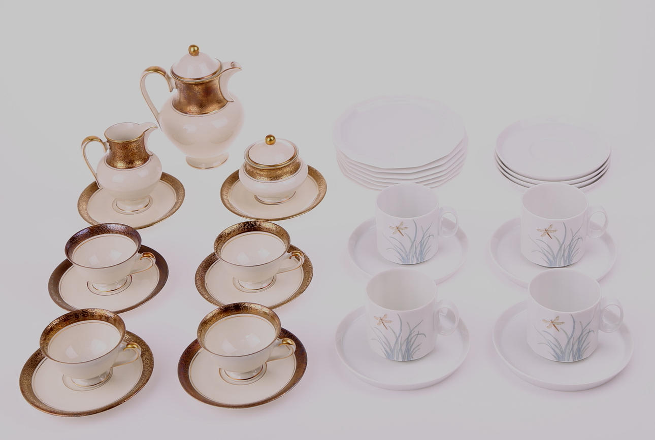 KAFFESERVISER, 2 st, porslin, 32 delar: AL-KA + Rosenthal.