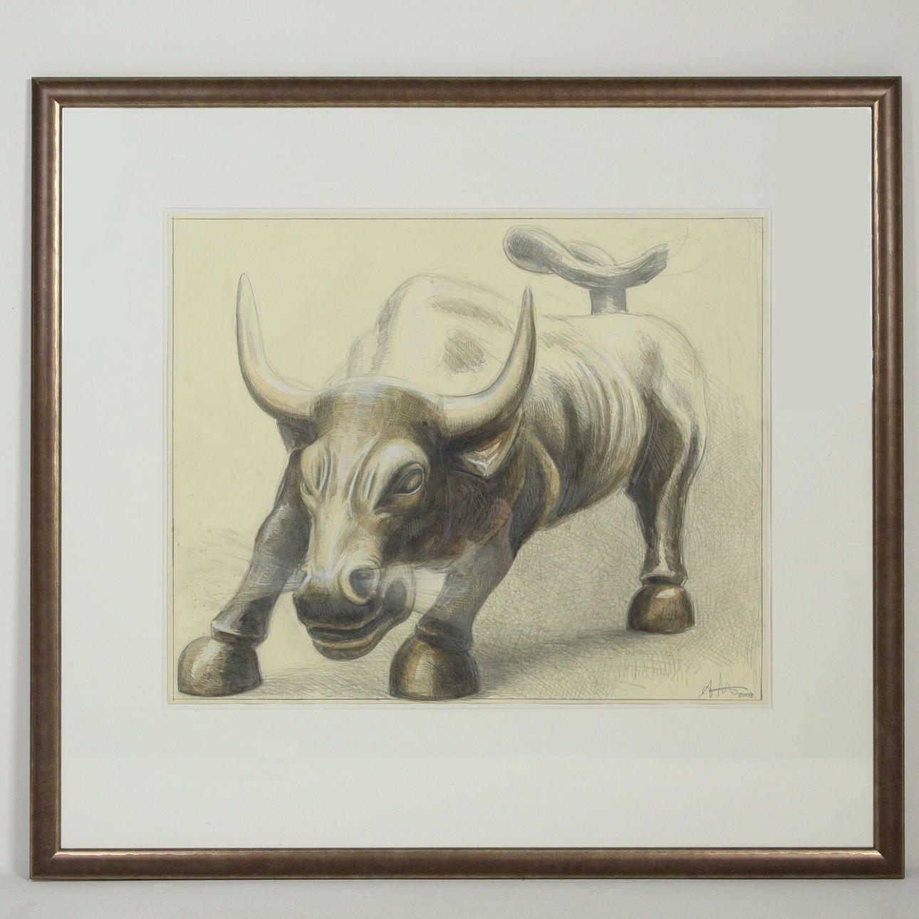 ANDREAS NOSSMANN. 'Charging Bull', mixed media.
