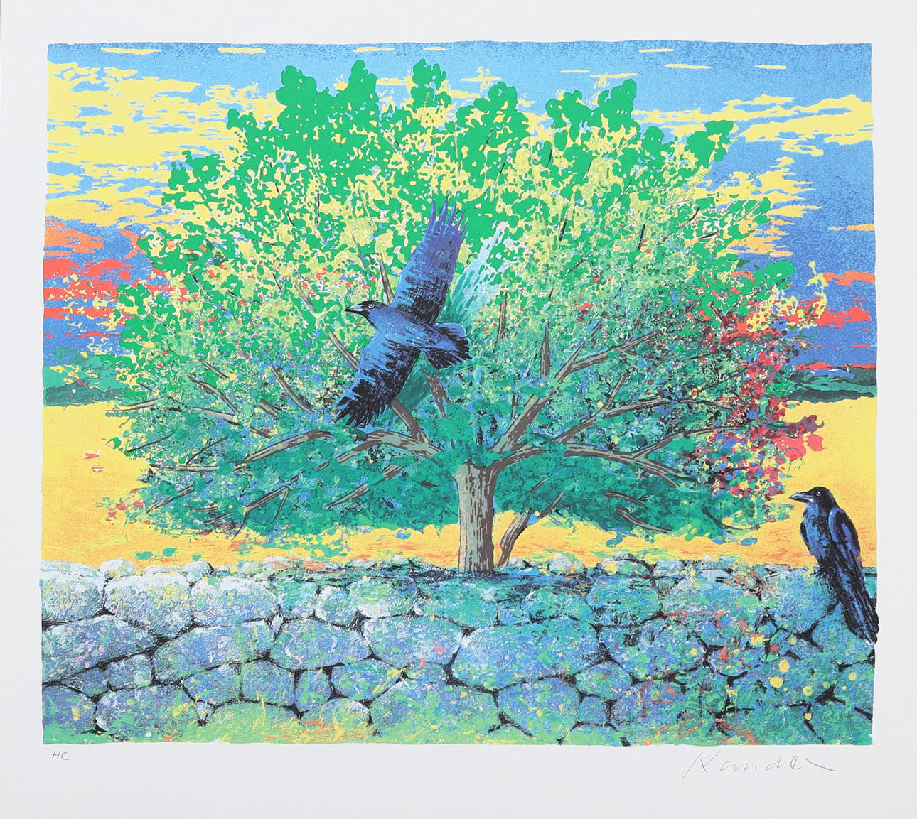 LEIF KANDER (1939-2011). Ravens by tree, lithograph, signed and marked HC.