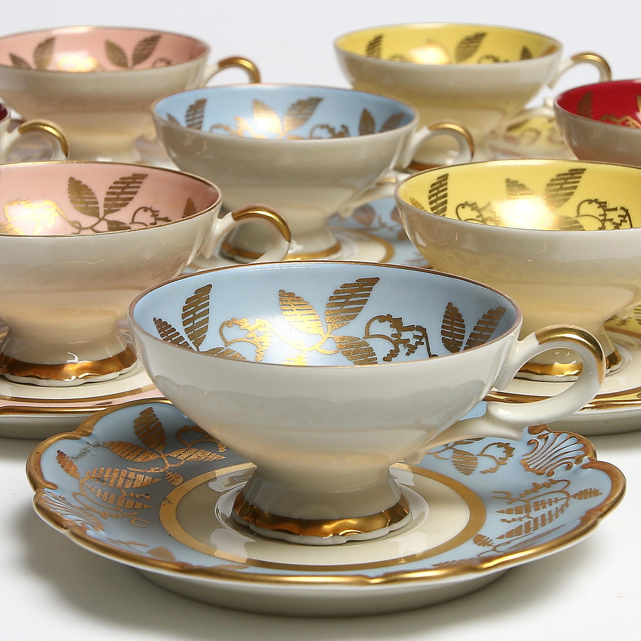 MOCCAKOPPAR med FAT, 8 st, porslin, Alka, Bavaria, Tyskland.