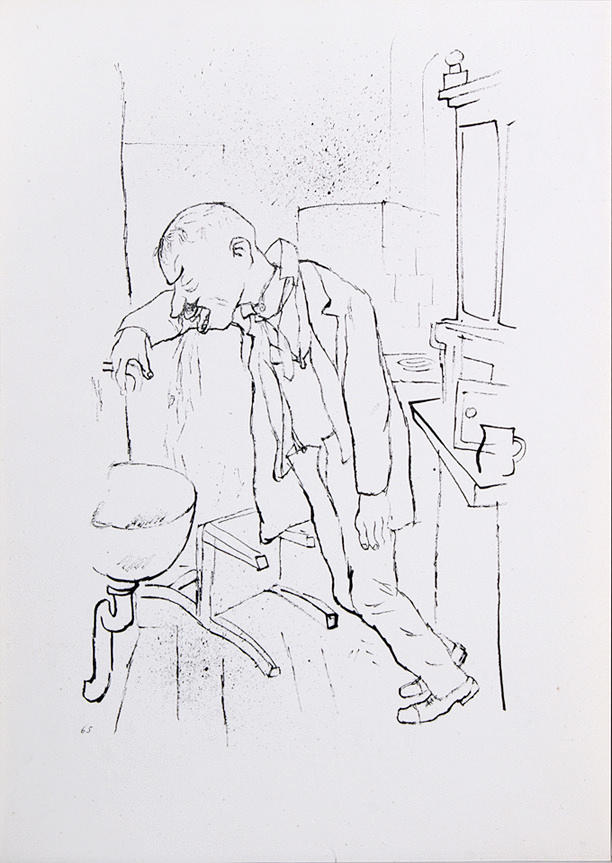 GROSZ, GEORGE. ”Efter jobbet.” Litografi/papper 34 x 24 cm (bladstorlek) L. u. num.: 65 (från Ecce Homo). Ramlösa.