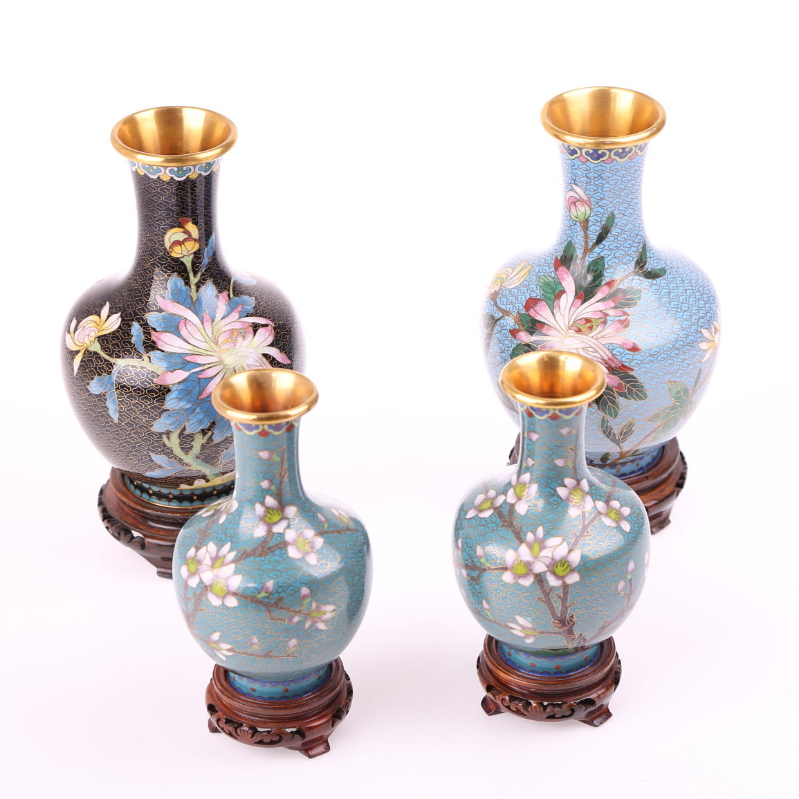 VASER, 2 par / 4 st, metall/emaljerade, Cloisonne, Kina, blomdekor.